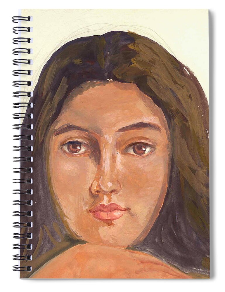 A Young Indian Girl Spiral Notebook featuring the painting A beautiful girl by Asha Sudhaker Shenoy