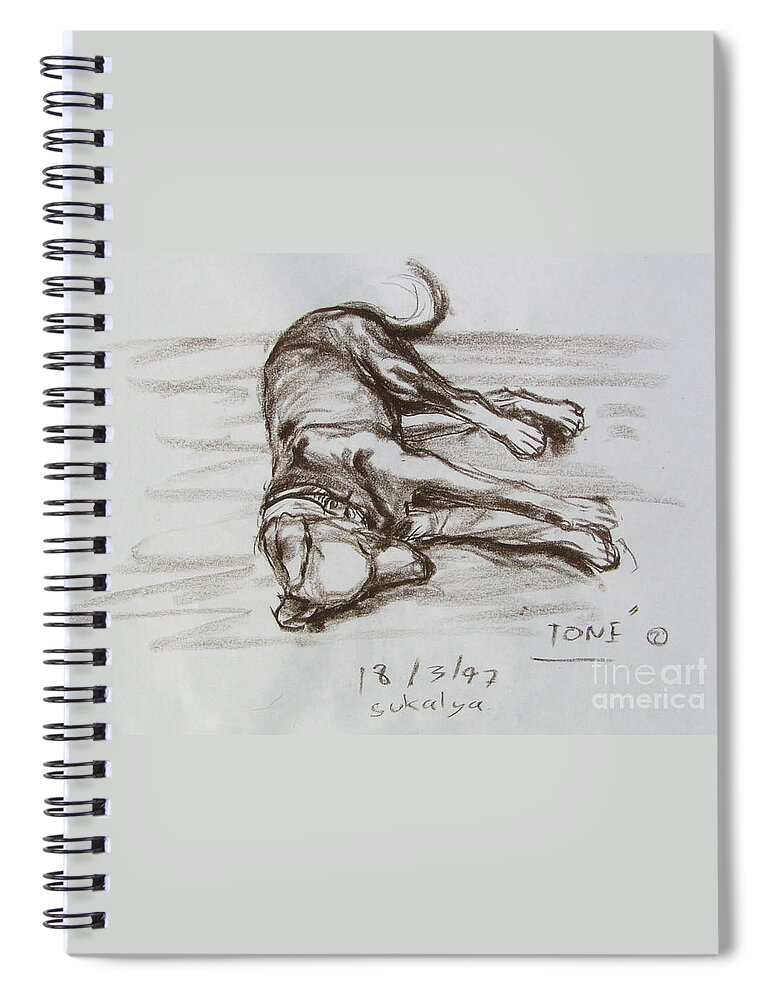 Puppy Spiral Notebook featuring the drawing A Big Puppy by Sukalya Chearanantana