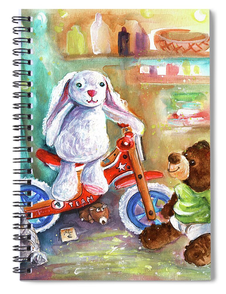 Truffle Mcfurry Spiral Notebook featuring the painting A Bike For Cousin Marlon Blanco by Miki De Goodaboom