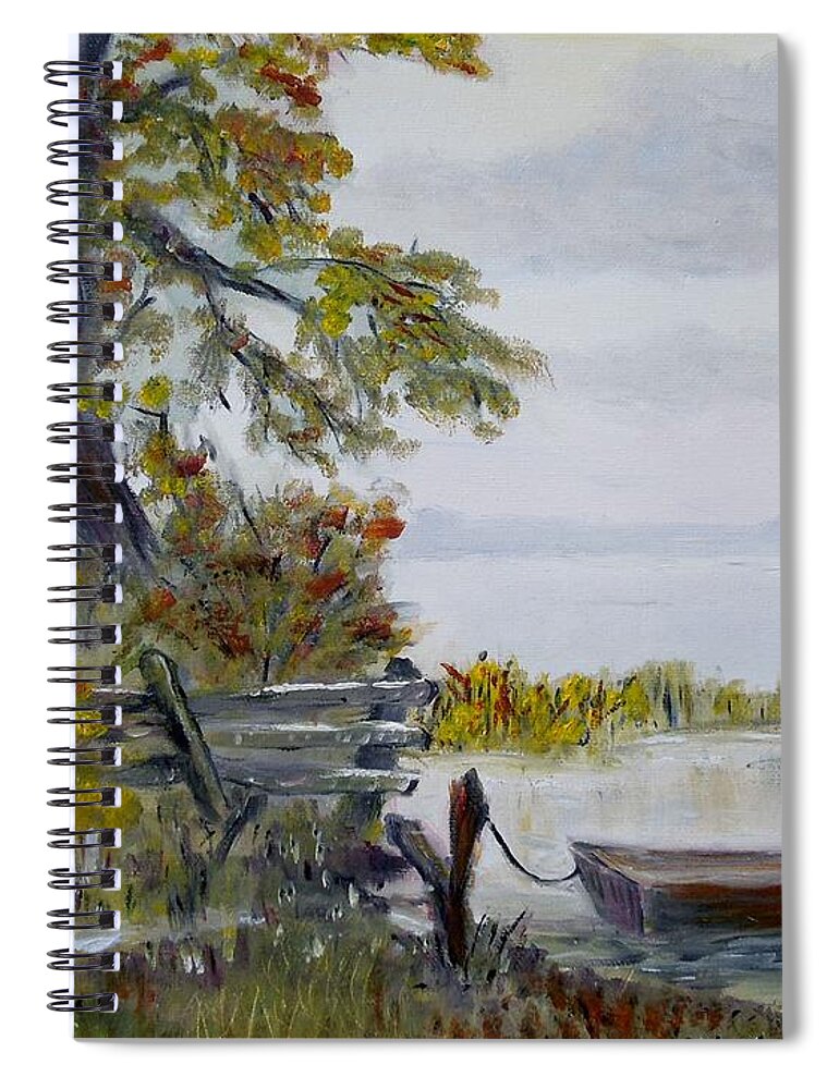 Boat Spiral Notebook featuring the painting A boat waiting by Marilyn McNish