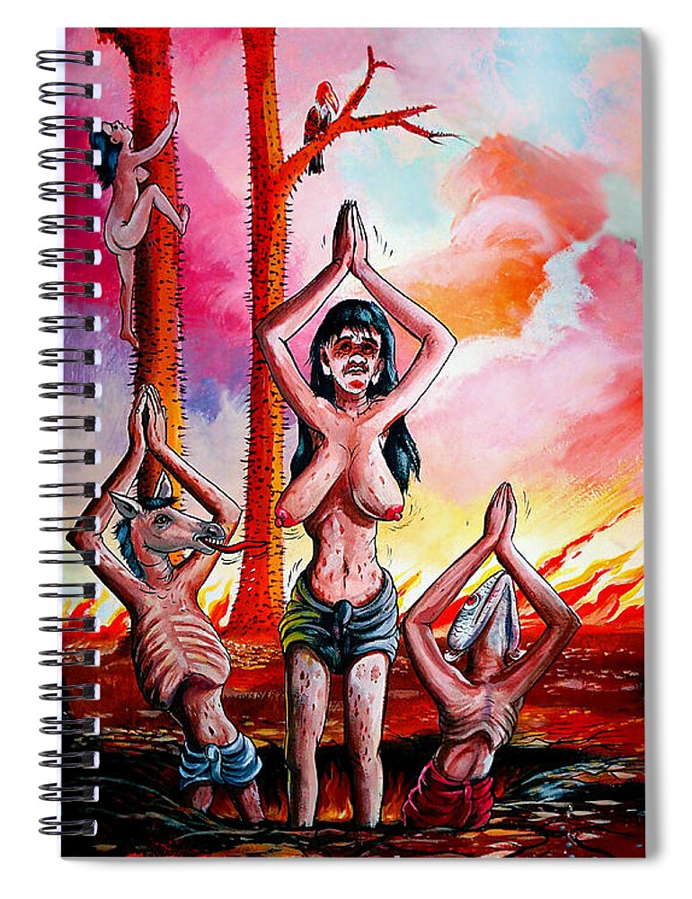 Hell Spiral Notebook featuring the mixed media A Buddhist Depiction of Hell by Ian Gledhill