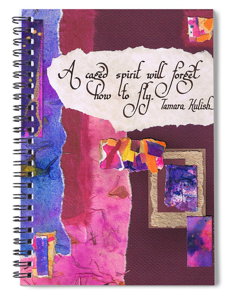 Abstract Spiral Notebook featuring the painting A caged spirit will forget how to fly- maroon by Tamara Kulish