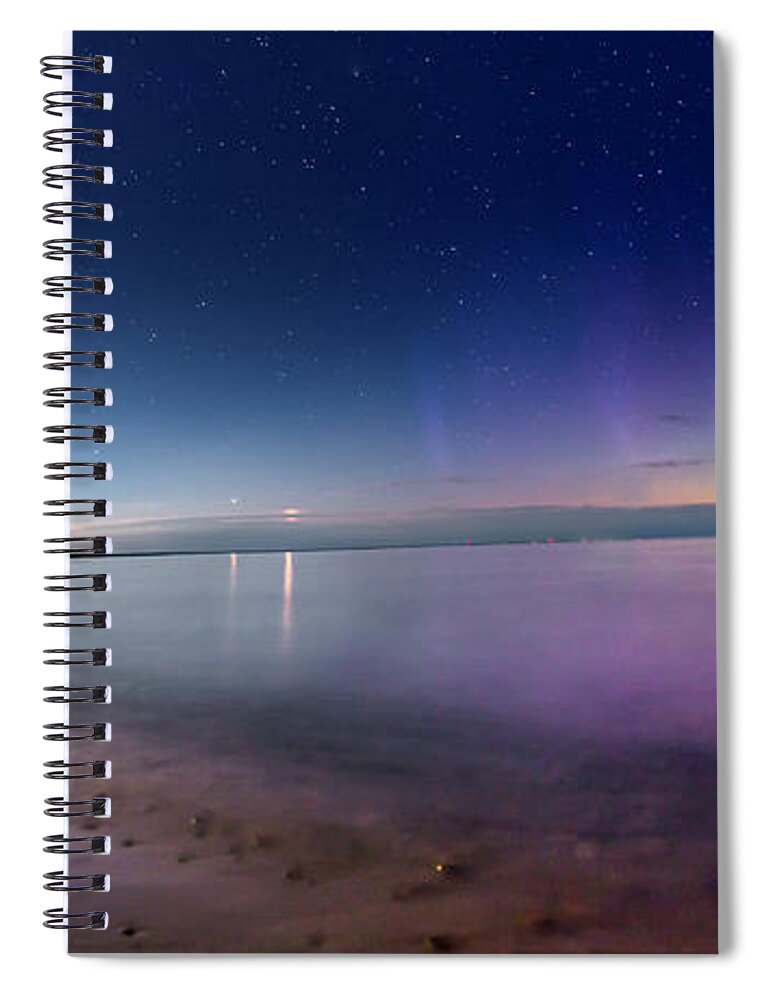 Northern Lights Spiral Notebook featuring the photograph A Celestial Phenomenon On Whitefish Bay by Norris Seward