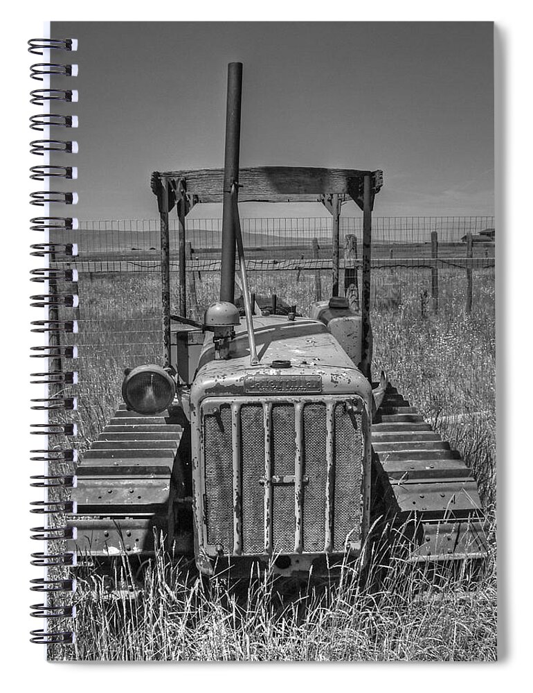 Cat Spiral Notebook featuring the photograph A Forgotten Dozer Black and White by Ken Smith