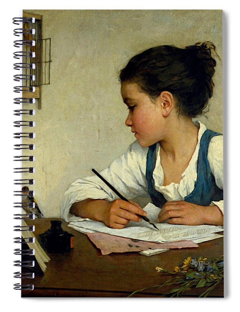 Henriette Browne Spiral Notebook featuring the painting A Girl Writing. The Pet Goldfinch by Henriette Browne