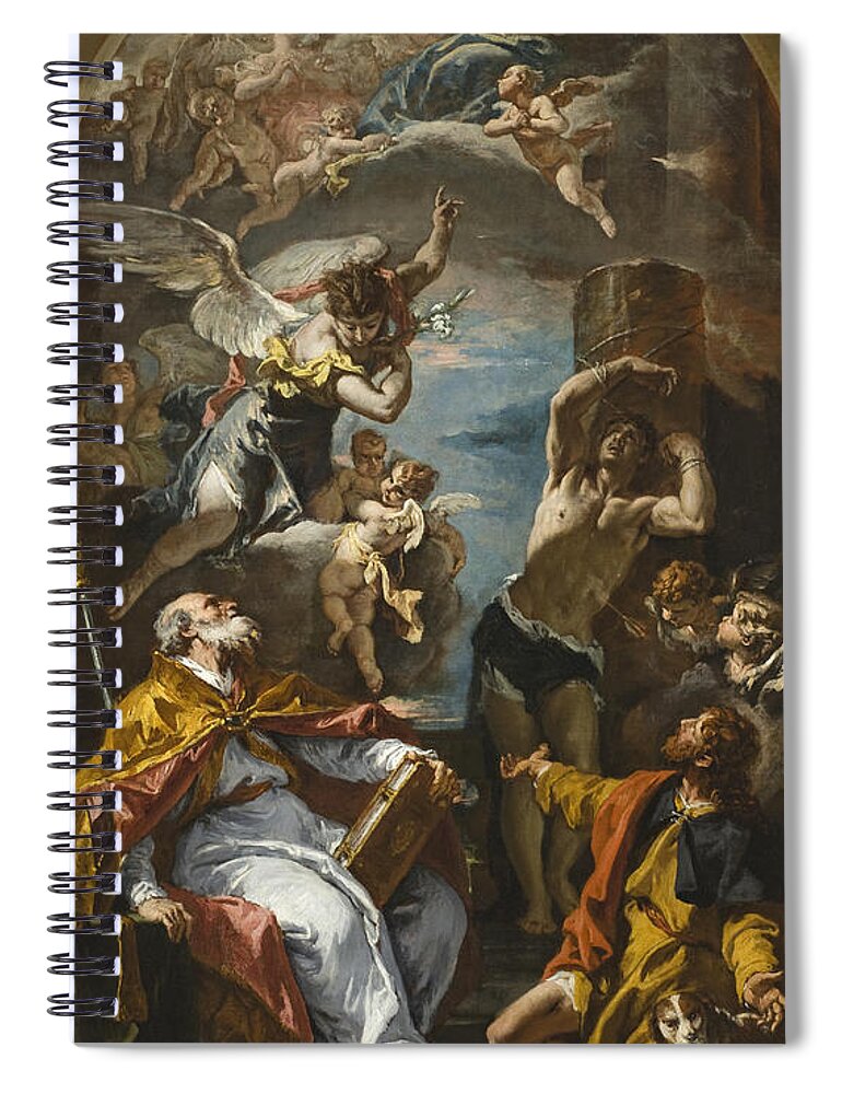 Sebastiano Ricci Spiral Notebook featuring the painting A Glory of the Virgin with the Archangel Gabriel and Saints Eusebius, Roch, and Sebastian by Sebastiano Ricci