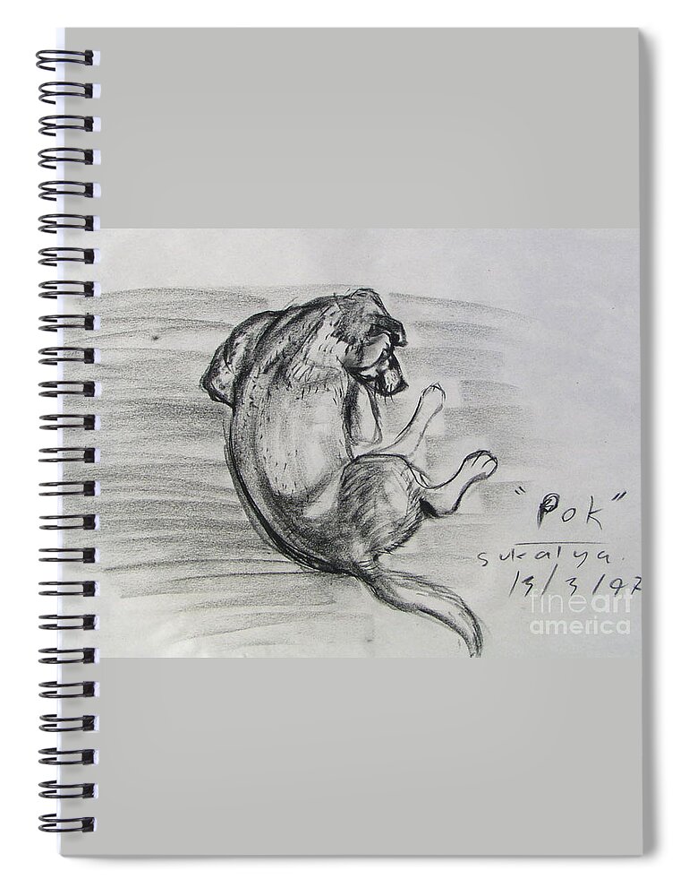Dog Spiral Notebook featuring the drawing A Hippy Dog by Sukalya Chearanantana
