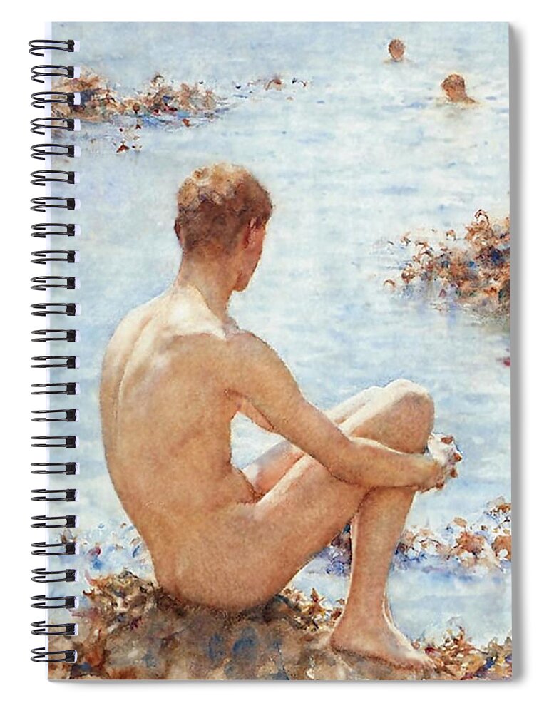 Holiday Spiral Notebook featuring the painting A Holiday by Henry Scott Tuke