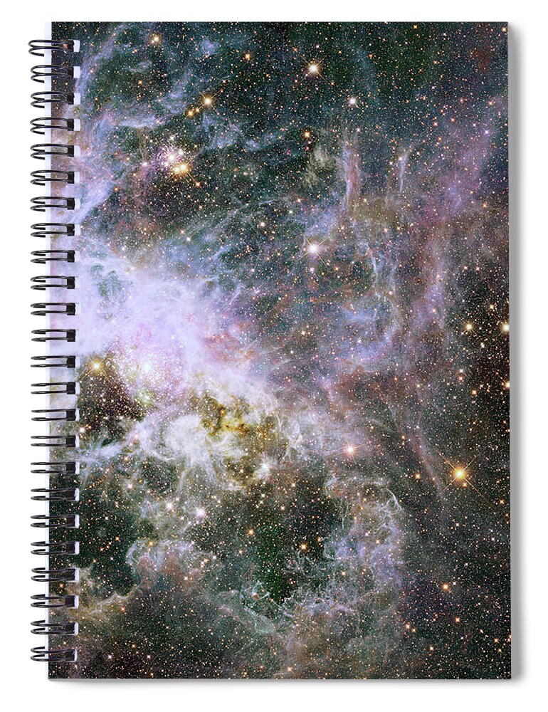 Space Spiral Notebook featuring the photograph A Hubble Infrared View of the Tarantula Nebula by Eric Glaser