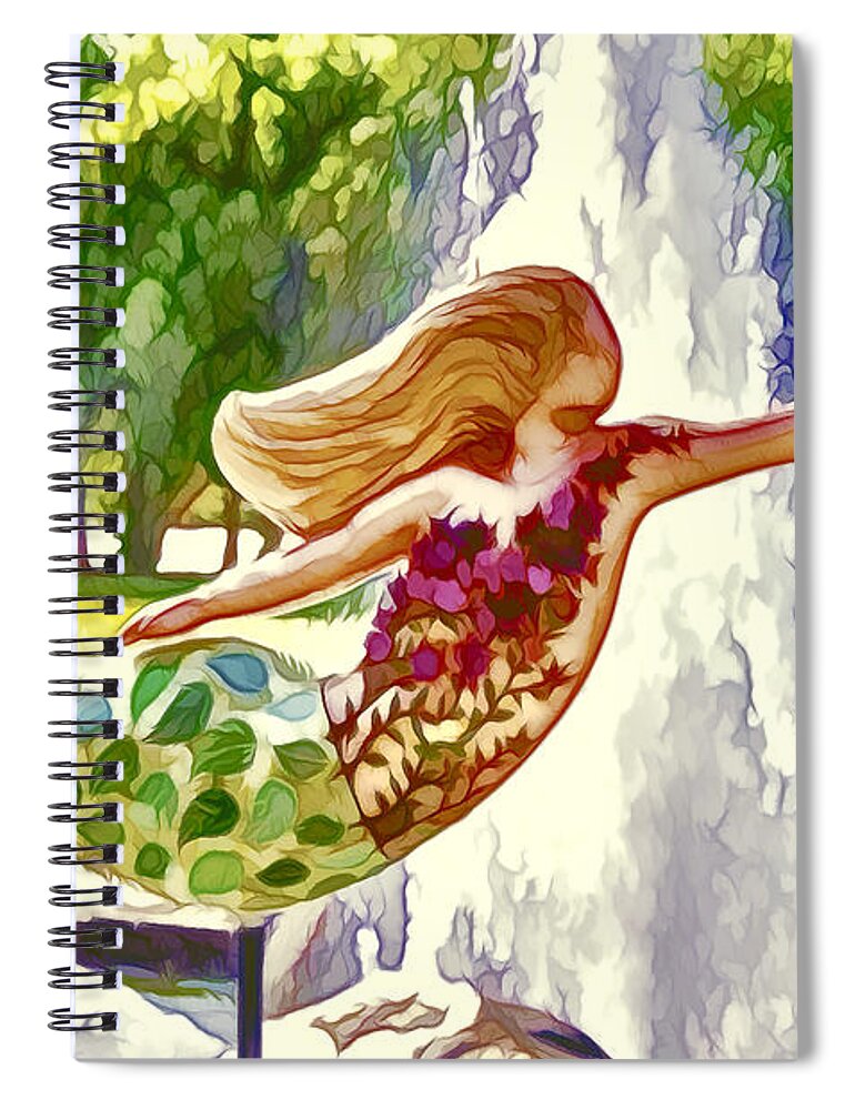 Mermaid Spiral Notebook featuring the painting A mermaid in a norfolk botanical gardens 1 by Jeelan Clark