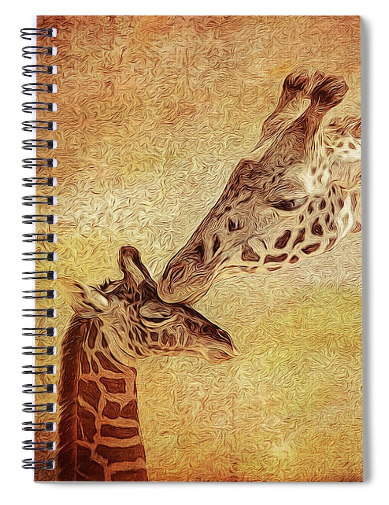 Giraffe Spiral Notebook featuring the photograph A Mother's Kiss Painted 2 by Judy Vincent