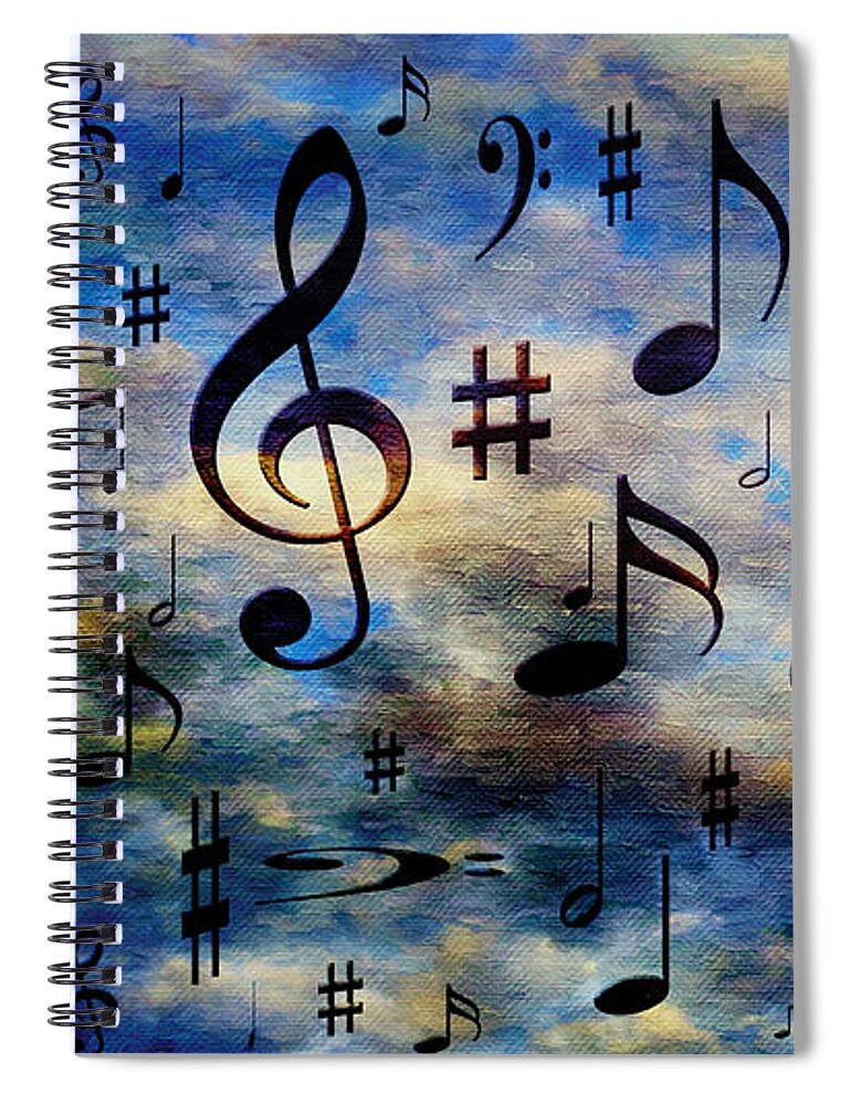 Abstract Spiral Notebook featuring the digital art A Musical Storm 3 by Andee Design