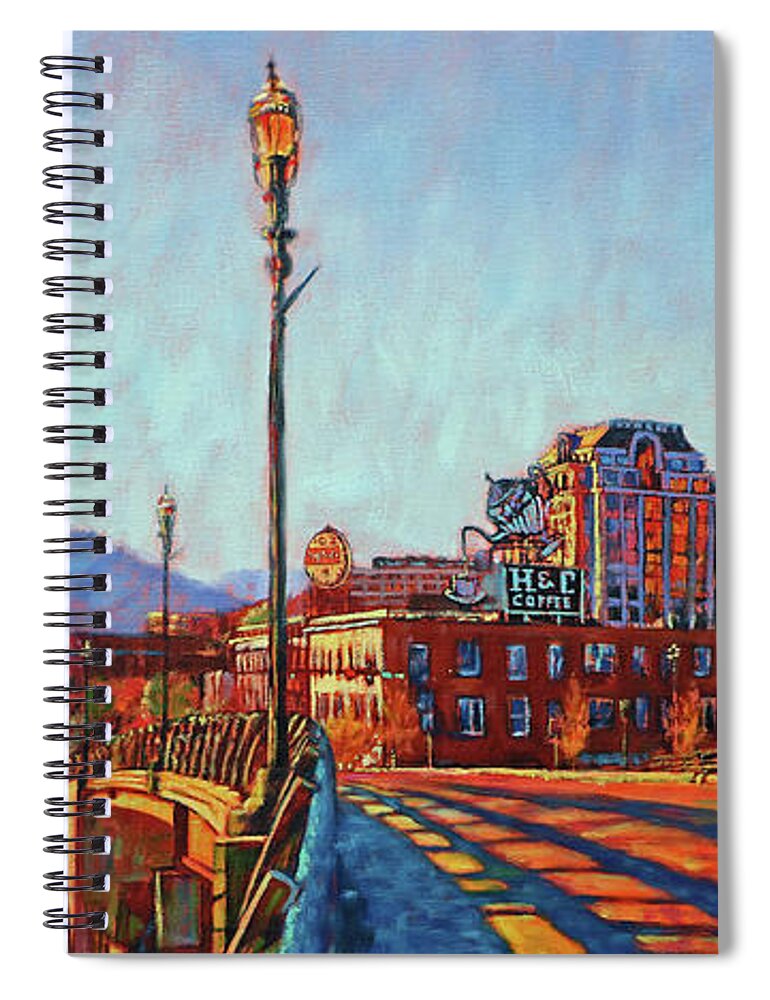 Roanoke Virginia Spiral Notebook featuring the painting A New Day by Bonnie Mason