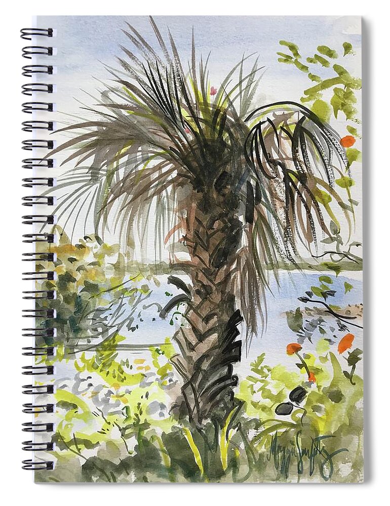 Palm Tree Watercolor Spiral Notebook featuring the painting A Palm With Personality by Maggii Sarfaty