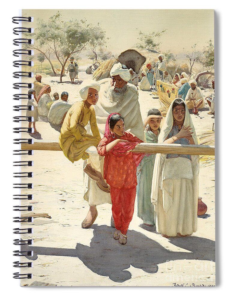Swoboda Spiral Notebook featuring the painting A Peep at the Train, India, 1892 by Rudolf Swoboda
