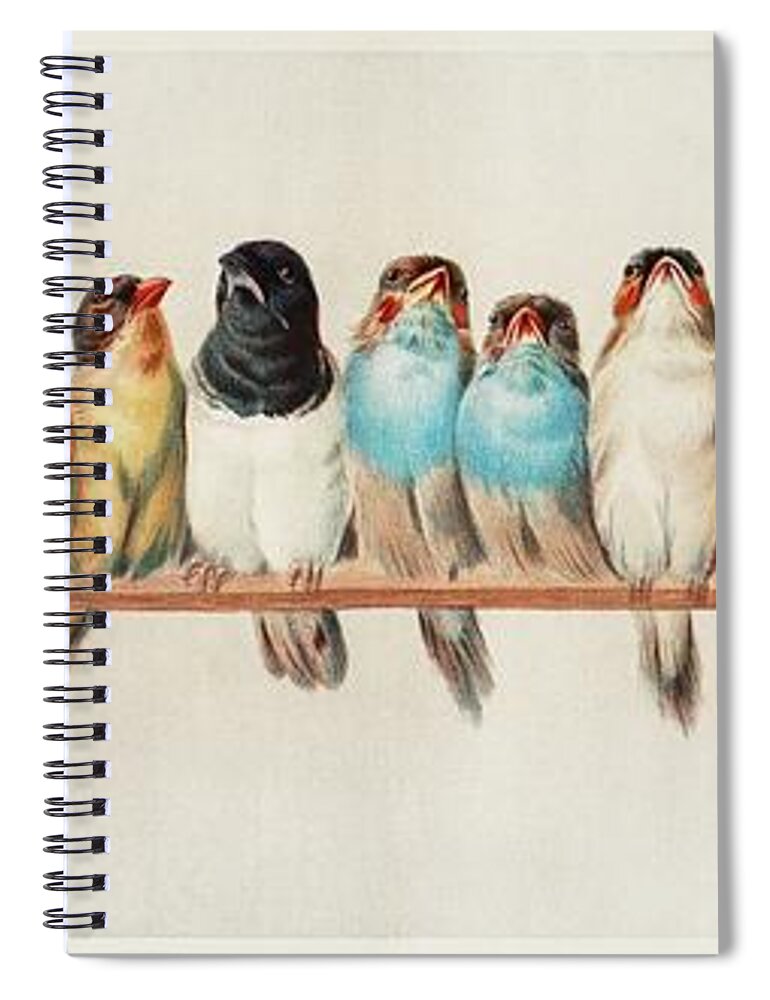 Wooden Spiral Notebook featuring the painting A Perch of Birds, 1880 by Vincent Monozlay
