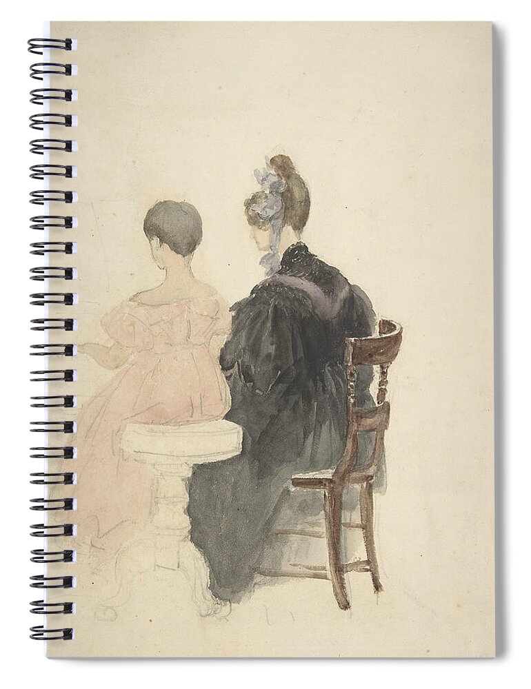 British Painters Spiral Notebook featuring the drawing A Piano Lesson by David Cox