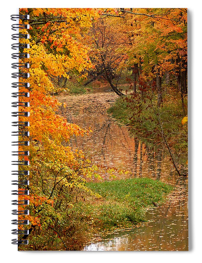 Autumn Spiral Notebook featuring the photograph A Quiet River in Fall by Linda McRae