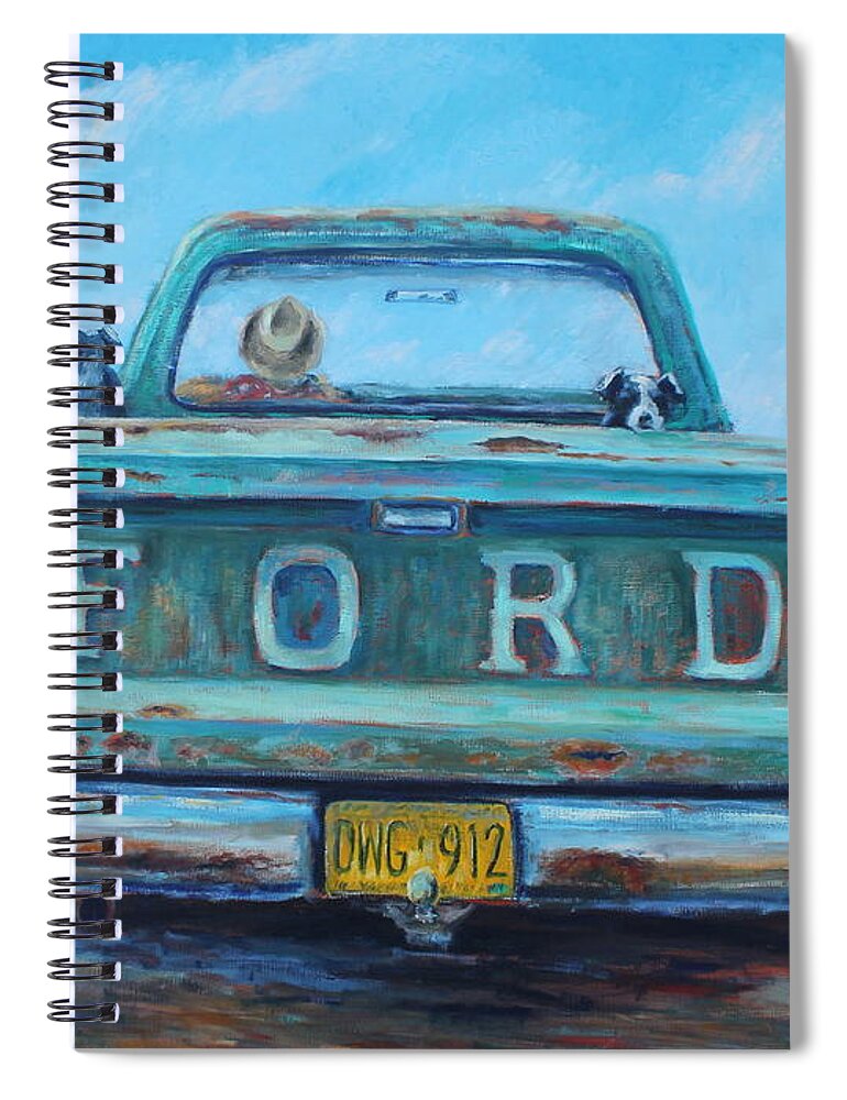 Ford Spiral Notebook featuring the painting A ride in the truck by Daniel W Green
