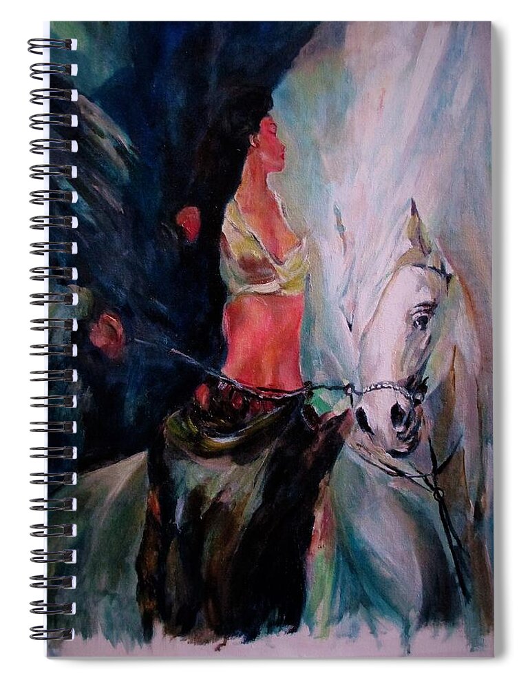 Horse Spiral Notebook featuring the painting A Rider by Khalid Saeed