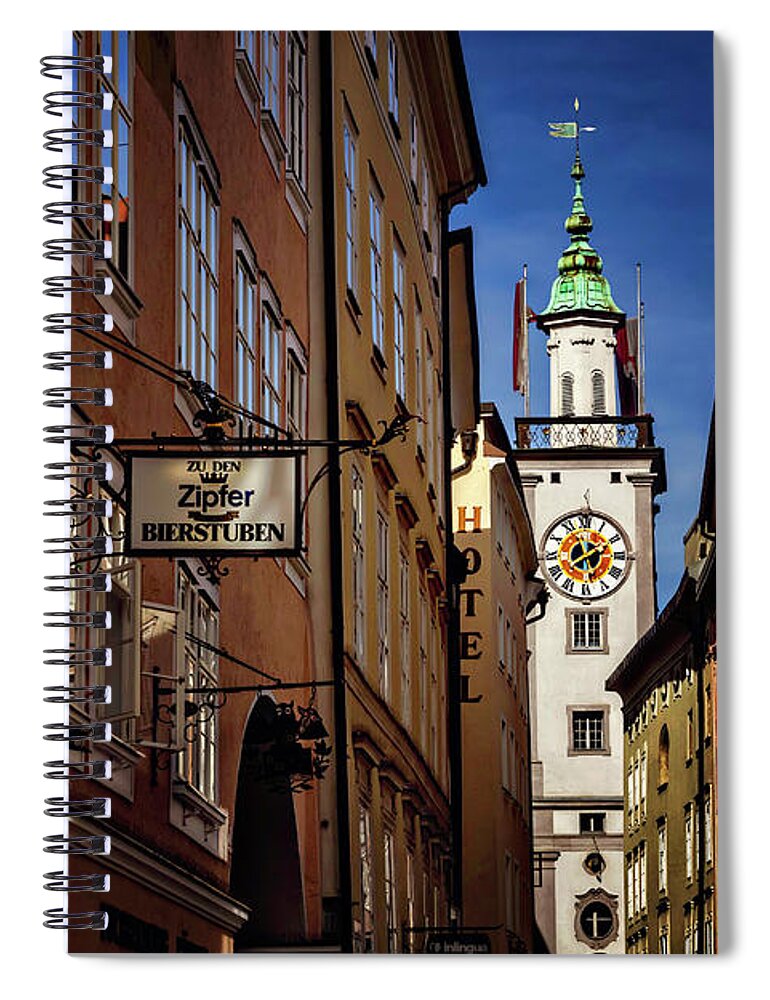 Salzburg Spiral Notebook featuring the photograph A Salzburg Street by Carol Japp