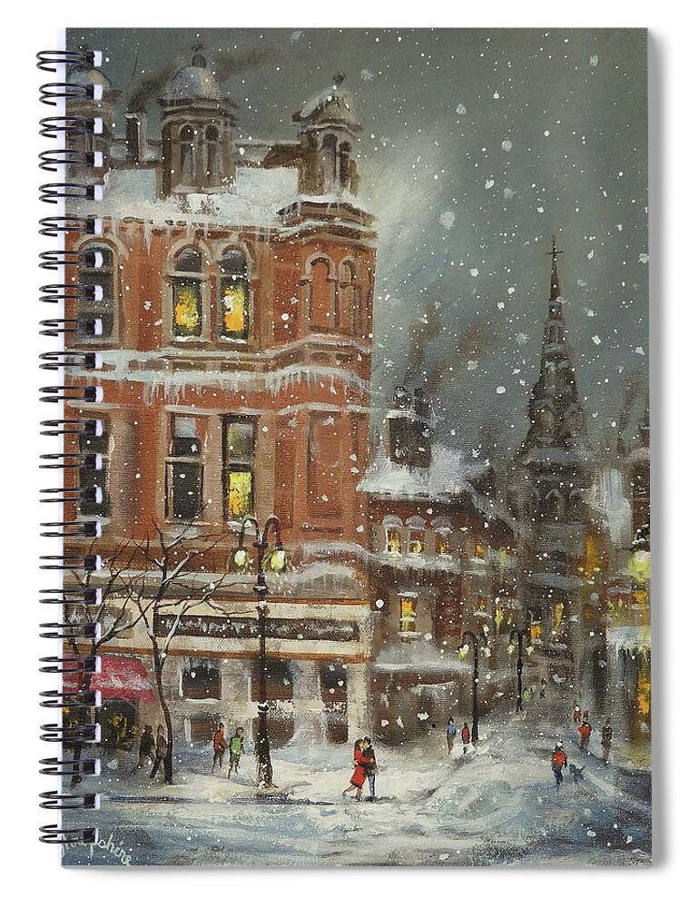 Scotland; Edinburgh; Falling Snow; City Snow; Snow Scene; Winter Scene; Tom Shropshire Painting; Cityscape Spiral Notebook featuring the painting A Scottish Snowfall by Tom Shropshire
