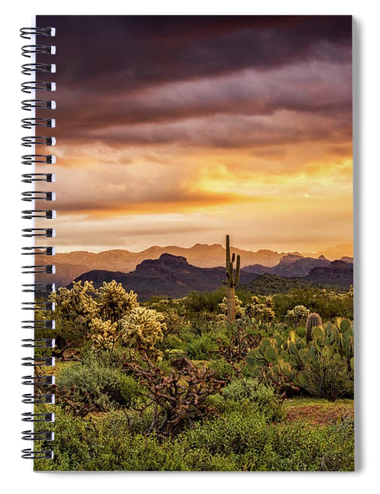 Sunrise Spiral Notebook featuring the photograph A Spring Sunrise in the Sonoran by Saija Lehtonen