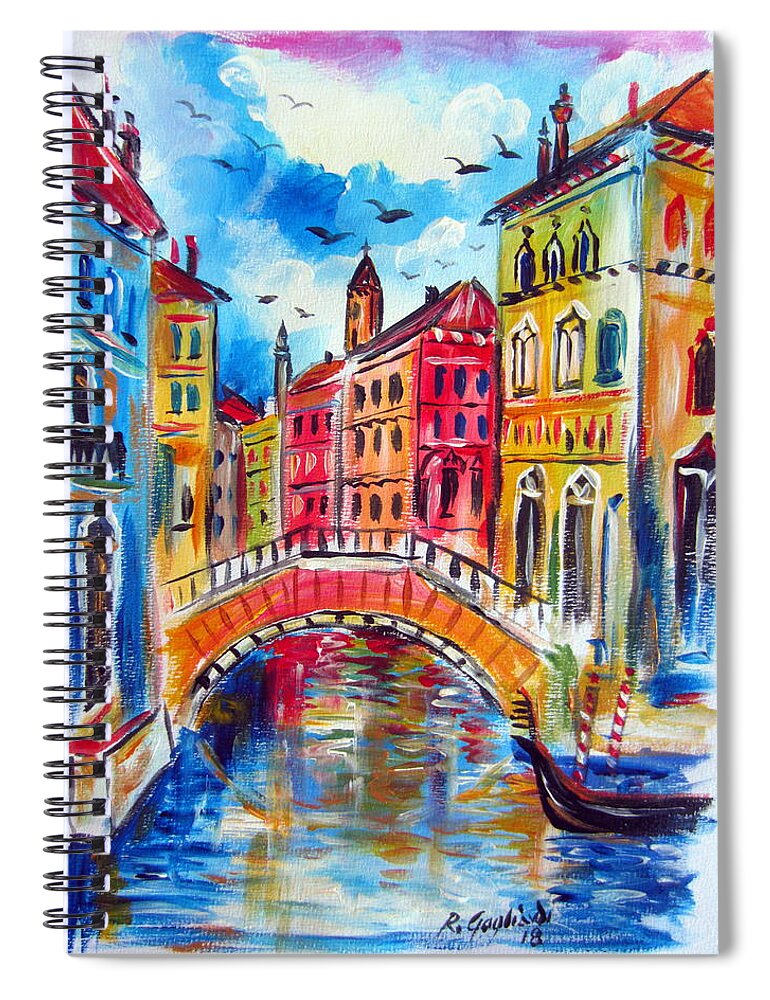 Venice Spiral Notebook featuring the painting A Venetian Bridge by Roberto Gagliardi