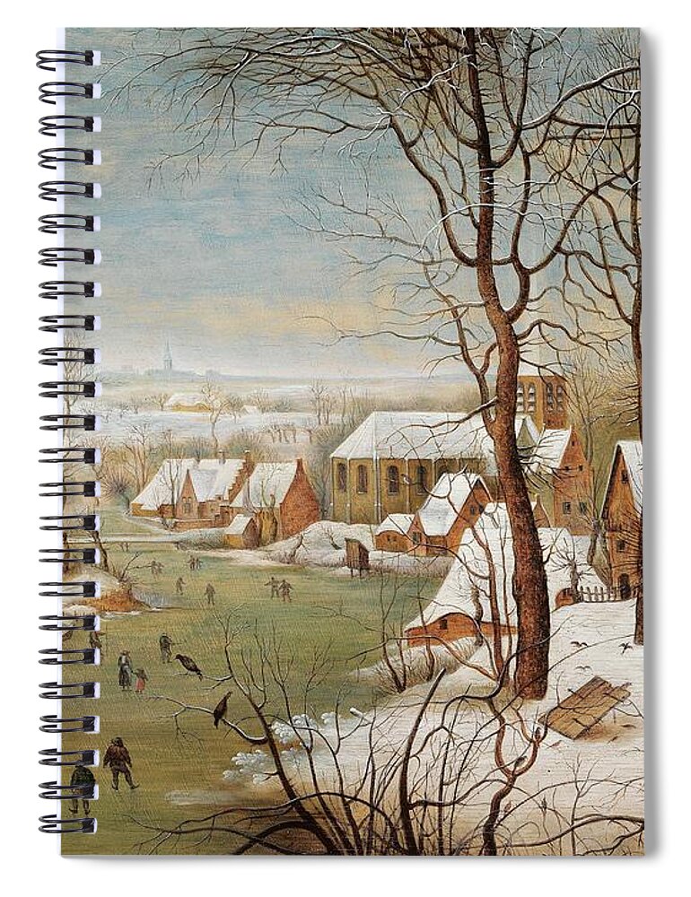 Pieter Brueghel Ii (brussels 1564-1637-38 Antwerp) A Winter Landscape With A Village And A Bird Trap Spiral Notebook featuring the painting A winter landscape with a village and a bird trap, by Celestial Images