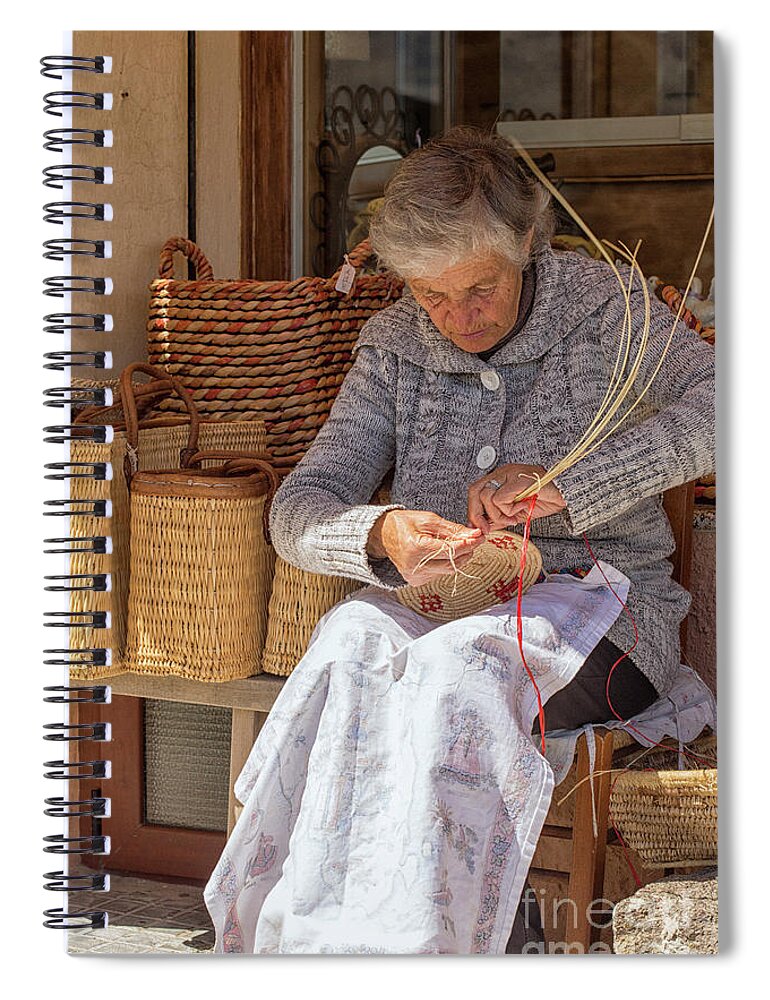 Adult Spiral Notebook featuring the photograph A woman weaving a basket in Castelsardo by Patricia Hofmeester