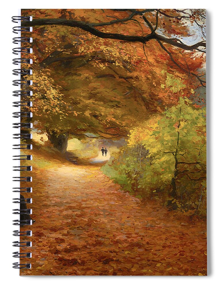 Painting Spiral Notebook featuring the painting A Wooded Path In Autumn by Mountain Dreams