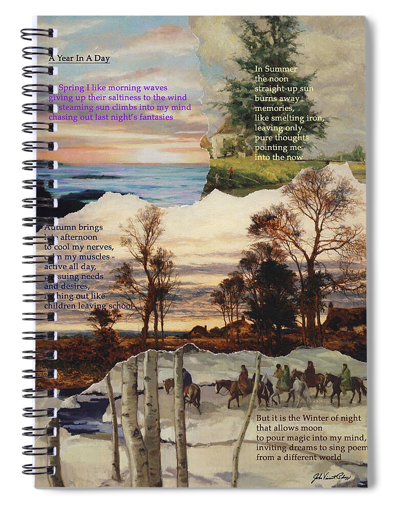Collage Spiral Notebook featuring the digital art A Year in a Day by John Vincent Palozzi