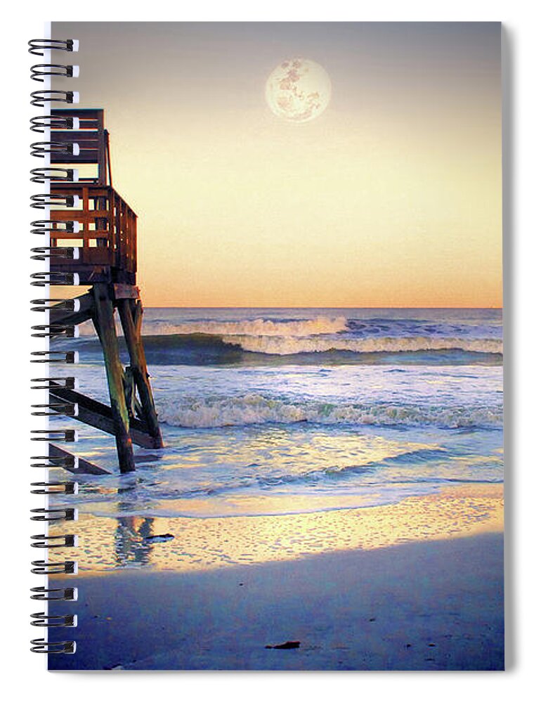 Beach Spiral Notebook featuring the photograph AB Pier Moon2 by Linda Olsen