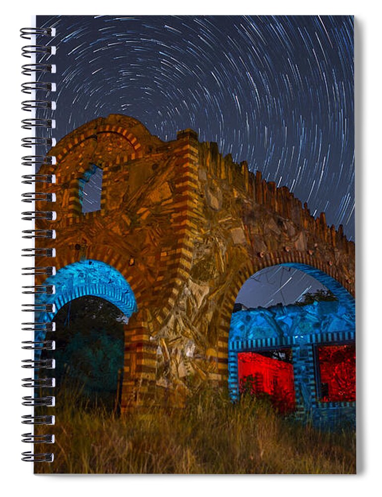 Night Time Photography Spiral Notebook featuring the photograph Abandoned Outlaw Gas Station by Keith Kapple