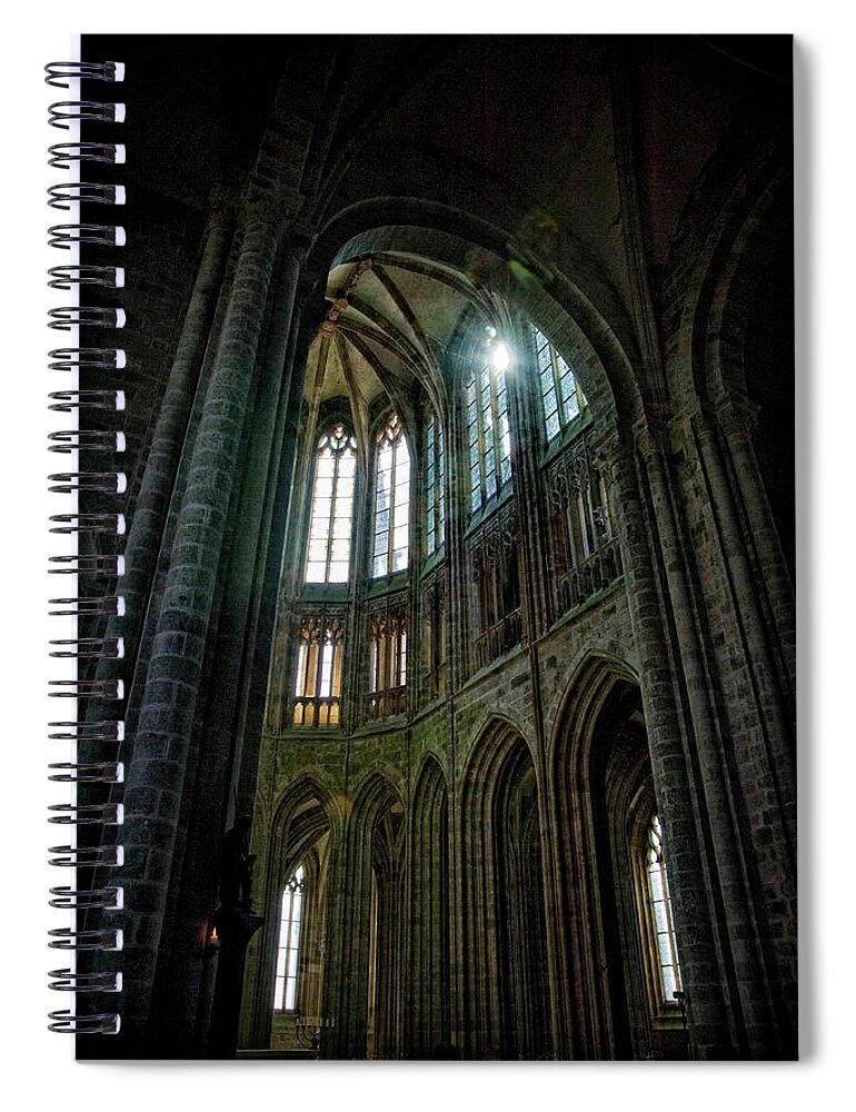 Abbey Mont St. Michel Spiral Notebook featuring the photograph Abbey with Heavenly light by Linda Olsen