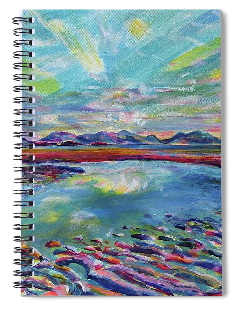 Welsh Artist Spiral Notebook featuring the painting Aberffraw looking towards Snowdonia Mountains by Karin McCombe Jones