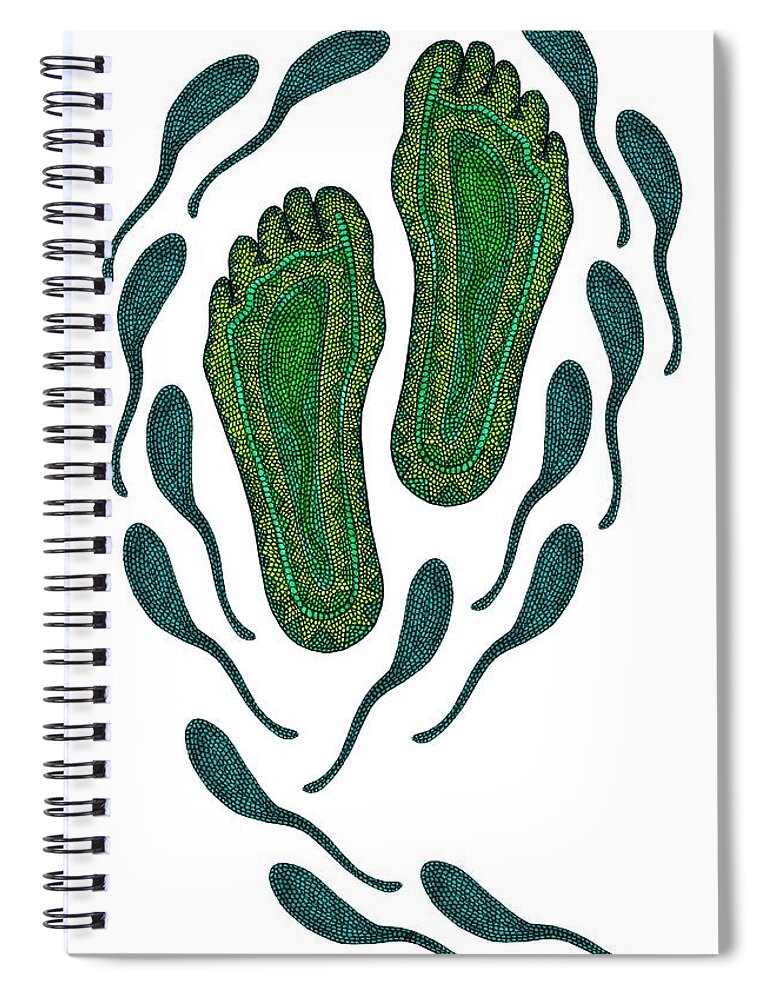 Aboriginal Feet Spiral Notebook featuring the digital art Aboriginal Footprints Green Transparent Background by Barbara St Jean