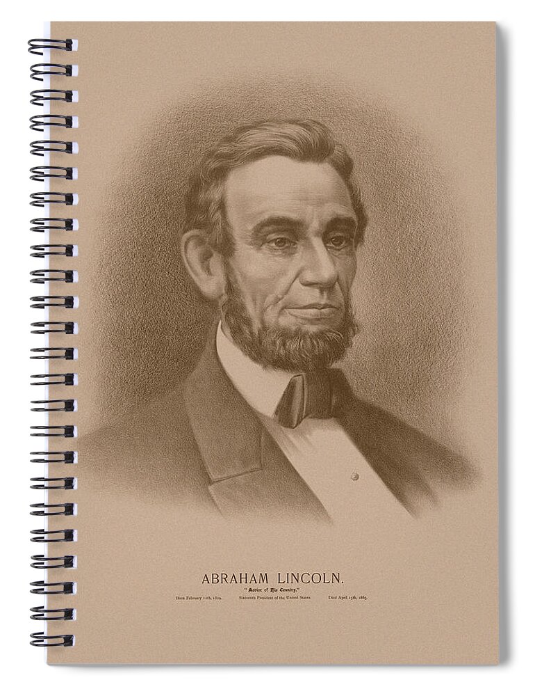 Abraham Lincoln Spiral Notebook featuring the drawing Abraham Lincoln - Savior Of His Country by War Is Hell Store
