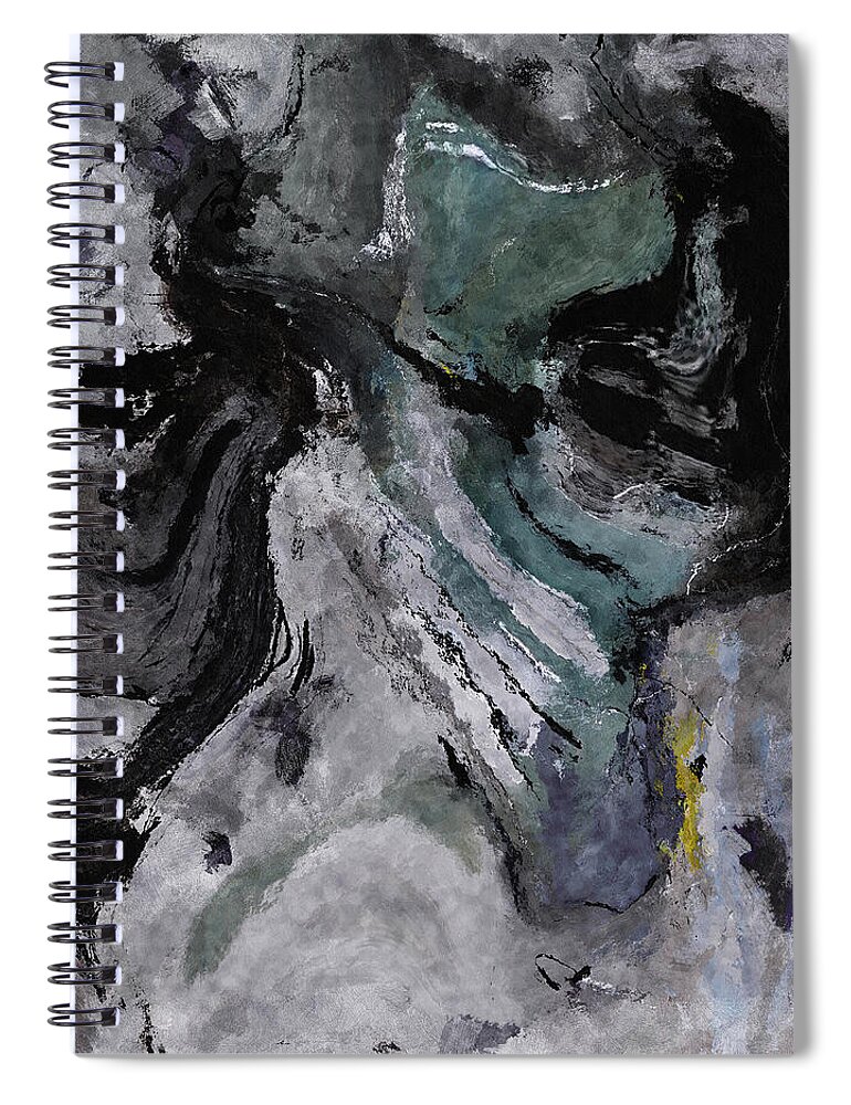 Abstract Spiral Notebook featuring the painting Abstract and Minimalist Acryling Painting in Gray Color by Inspirowl Design