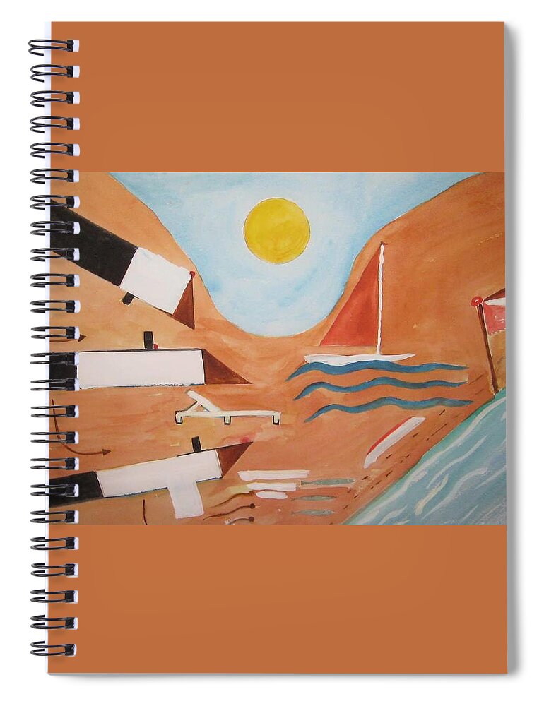 Beach Sea Sand Boat Recliner Sun Sea Abstract Watercolor Spiral Notebook featuring the painting Abstract Beach by Roger Cummiskey