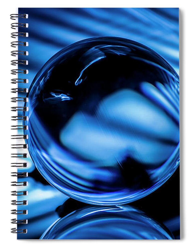Blue Spiral Notebook featuring the photograph Abstract blue light painted glass ball by Sven Brogren