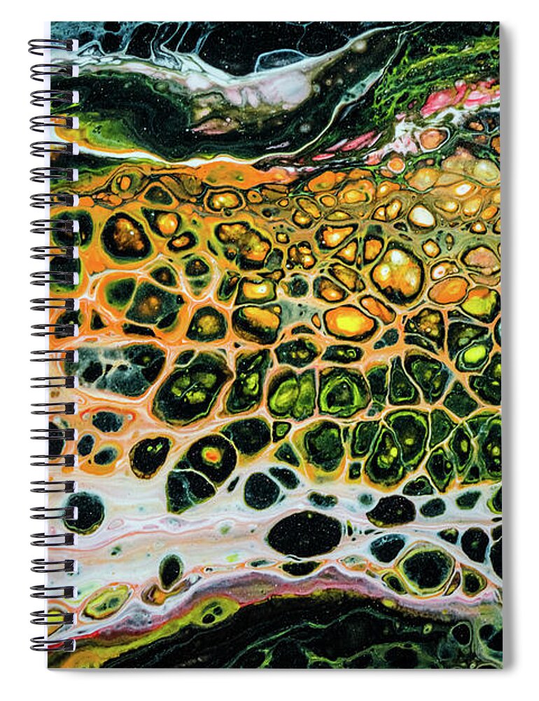 Red Spiral Notebook featuring the painting Abstract cellular painting by Lilia S