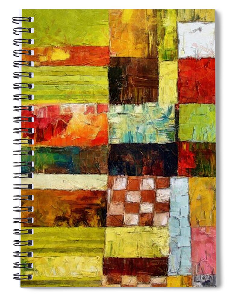 Patchwork Spiral Notebook featuring the painting Abstract Color Study with Checkerboard and Stripes by Michelle Calkins