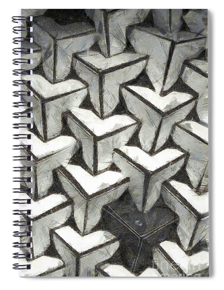 Abstract Spiral Notebook featuring the mixed media Abstract Cubes Variations by Edward Fielding