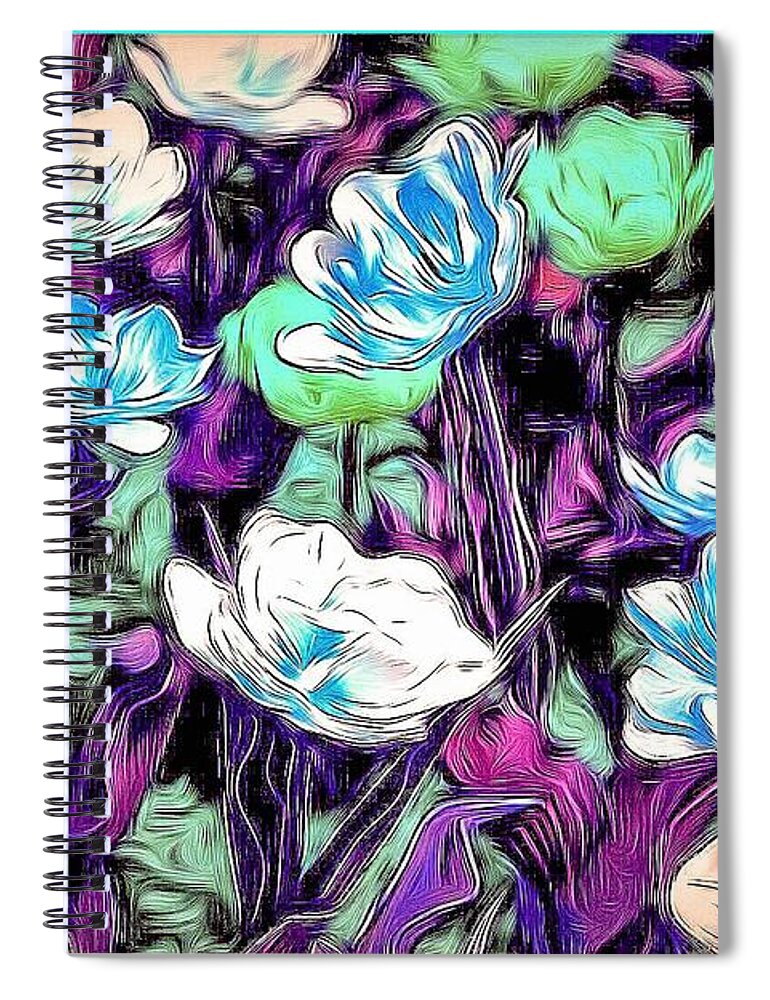 Abstract Flowers Spiral Notebook featuring the digital art Abstract Flowers by Don Wright