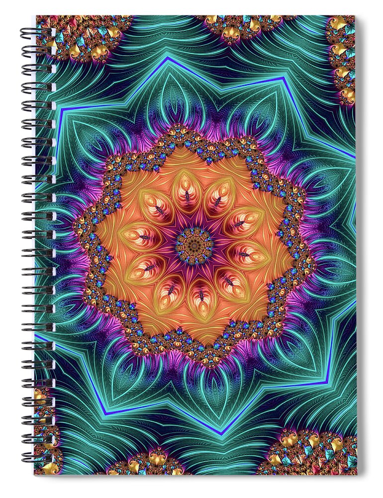 Kaleidoscope Spiral Notebook featuring the digital art Abstract Kaleidoscope Art with wonderful colors by Matthias Hauser