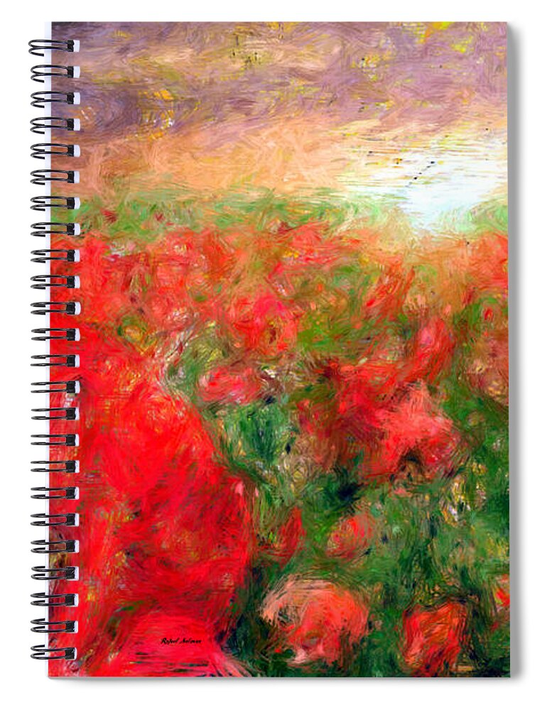 Rafael Salazar Spiral Notebook featuring the mixed media Abstract Landscape of Red Poppies by Rafael Salazar
