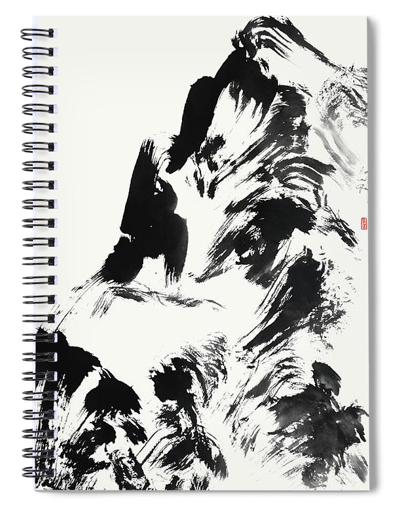 Mountain Painting Spiral Notebook featuring the painting Abstract Mountain Painting In Zen Style by Nadja Van Ghelue