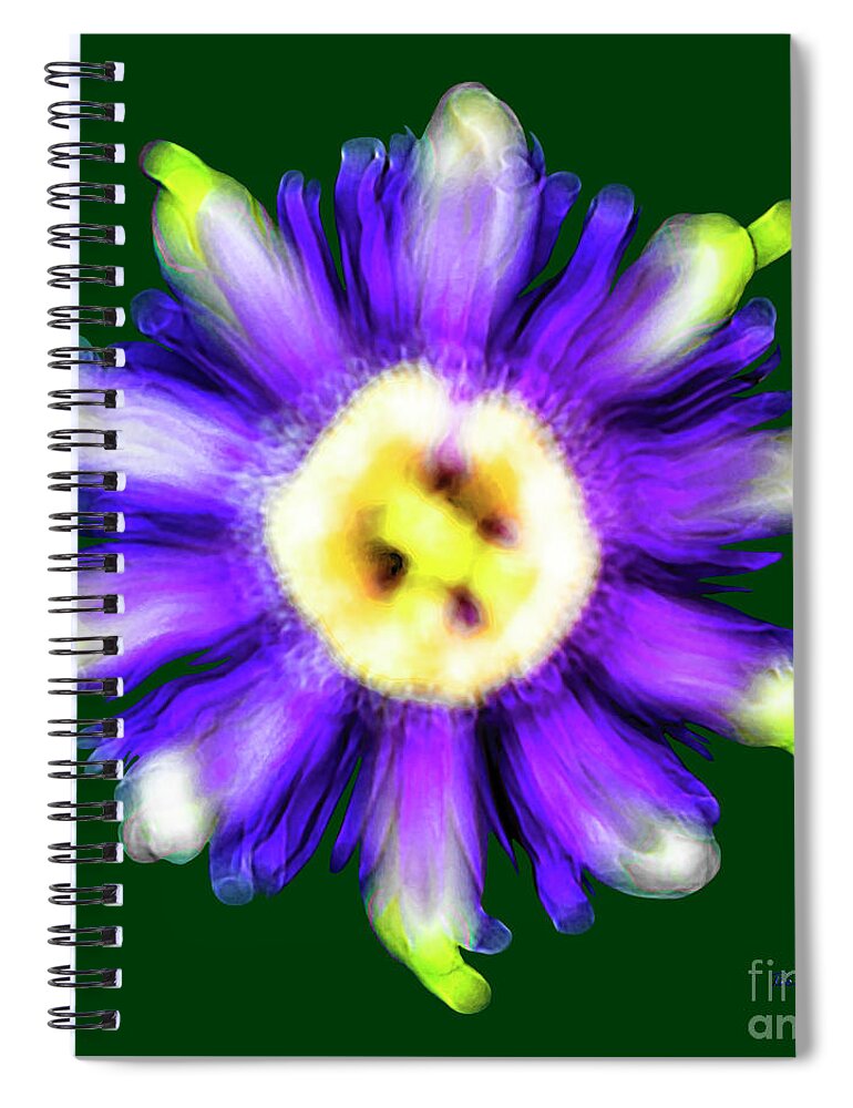 Abstract Spiral Notebook featuring the photograph Abstract Passion Flower in Violet Blue and Green 002g by Ricardos Creations