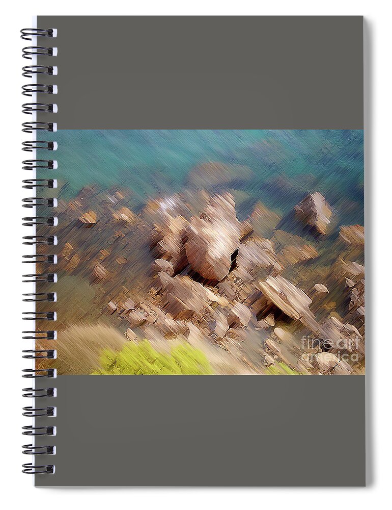 Digital Art Spiral Notebook featuring the digital art Abstract Rock by the Sea by Francesca Mackenney